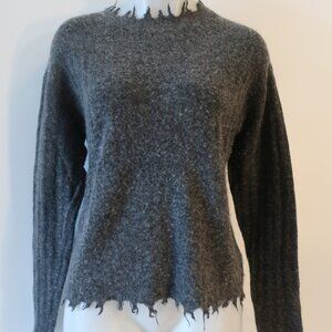 Womens SOH Charcoal Gray Cashmere Mercerized Wool Blend Fringed Sweater P US/XS